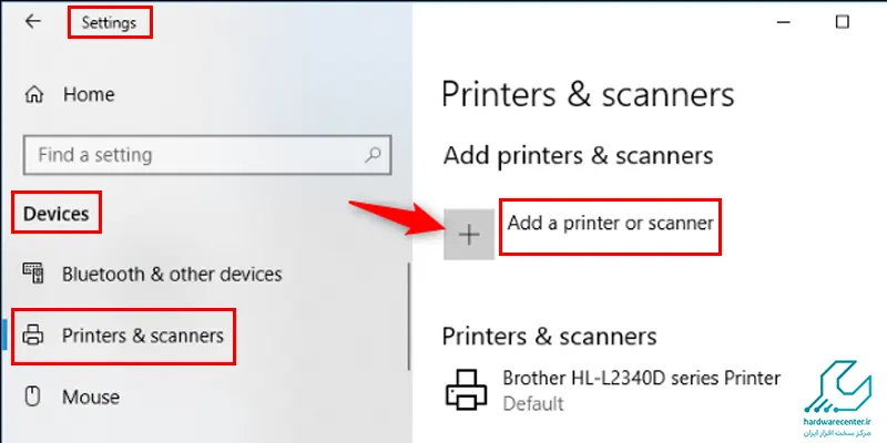  مسیر Start > setting > devices > printers & Scanner > add a printer or scanner 